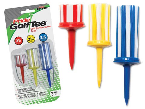 Pride Golf Tee Soft Performance Nylon Bristle Tees 3-Tee Multi-Pack