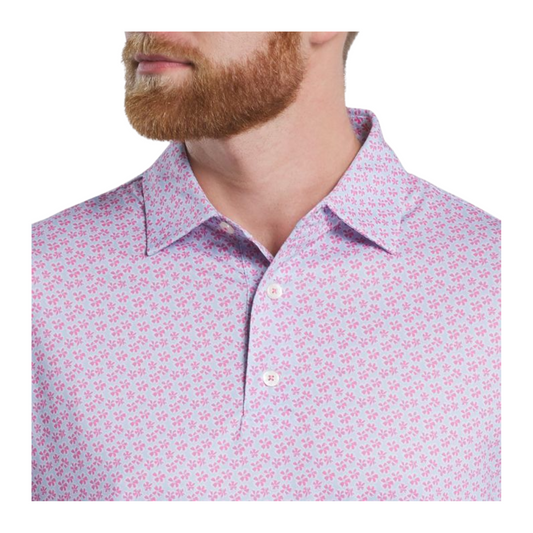 FootJoy Men's Floral Sketch Print Lisle Polo - Pink Lemonade/Skyway