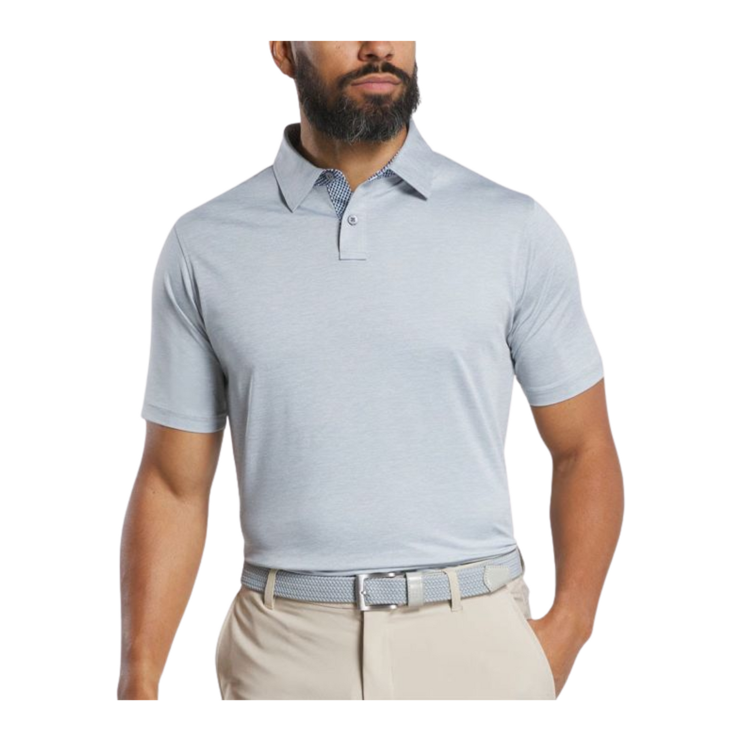FootJoy Men's Heather Lisle Lattice Print Trim Golf Polo - Blue