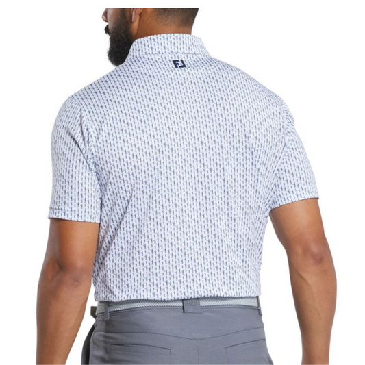 FootJoy Men's Figure Print Lisle Golf Polo - White/Navy