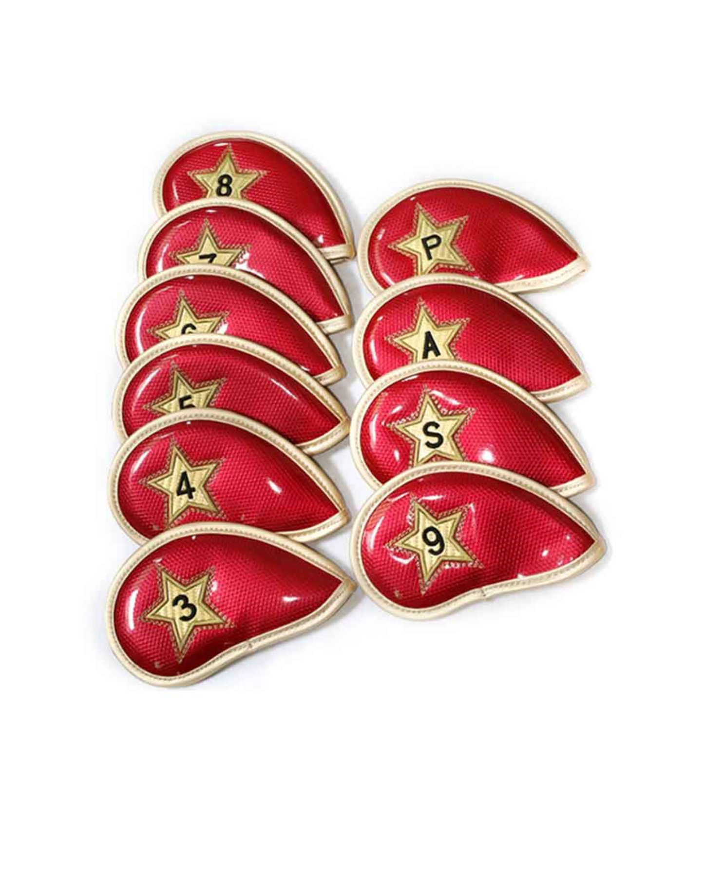Waterproof Crystal PU Leather Golf Iron Head Covers Set-Red - 10 Piece