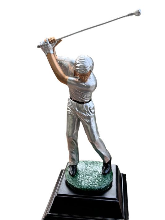 Silver Finish Golf Swing Trophy – BT-62 | Elegant Golf Award on Black Base