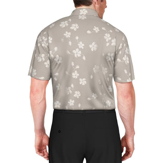 Ben Hogan Men's All Over Floral Print Golf Polo T-shirt - Chateau Grey