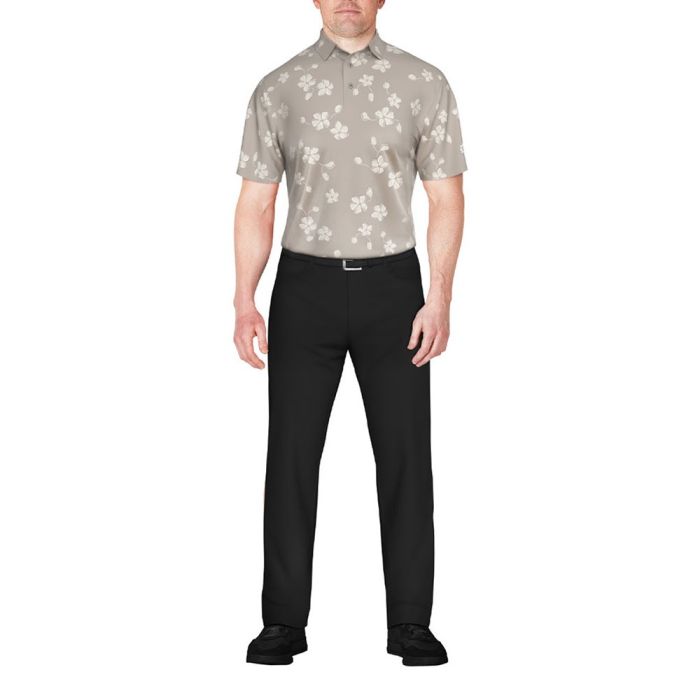 Ben Hogan Men's All Over Floral Print Golf Polo T-shirt - Chateau Grey