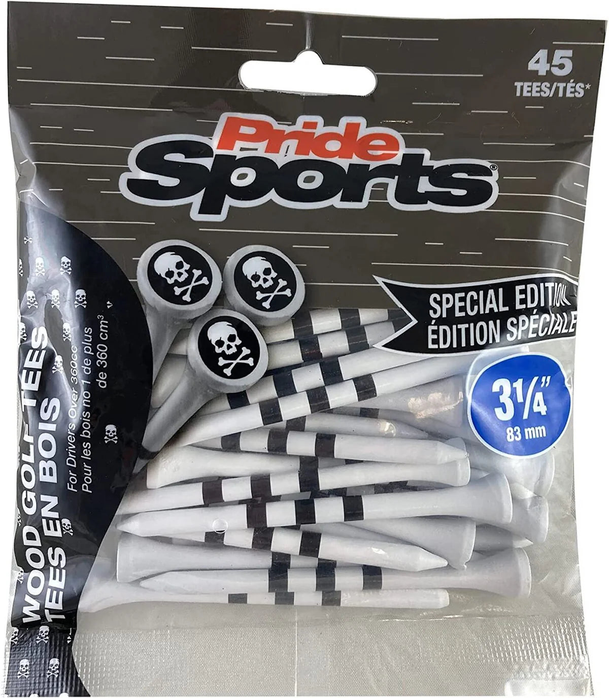 Pride Sports Skull and Stripes Wooden Tees - 45 pcs pack