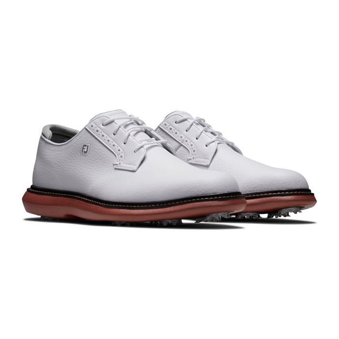 FootJoy Men’s Traditions Blucher WD Spiked Golf Shoes - White/Brick