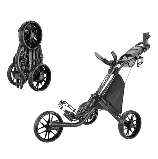 Greg Norman 3-Wheel Golf Push Cart/Trolley – Lightweight Aluminum Frame, 1-Second Fold, Foot Brake, Adjustable Handle & Storage