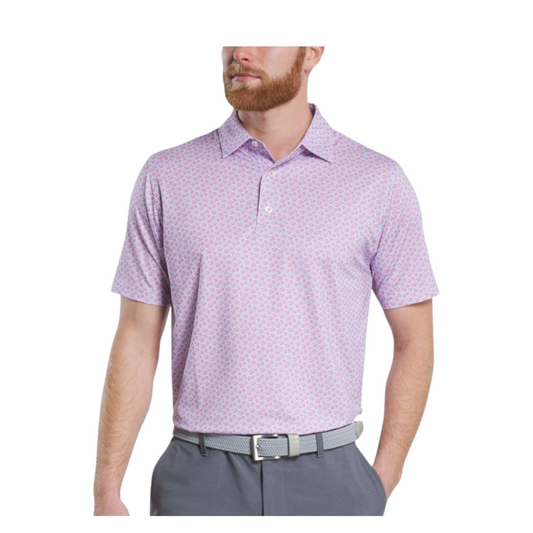 FootJoy Men's Floral Sketch Print Lisle Polo - Pink Lemonade/Skyway