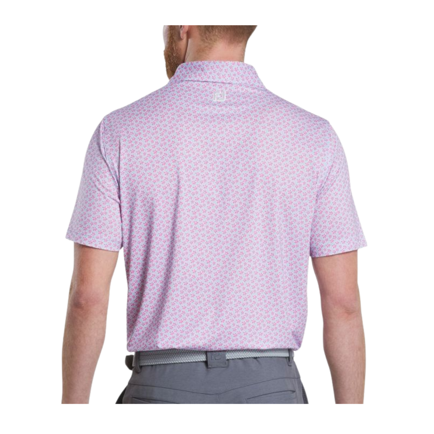 FootJoy Men's Floral Sketch Print Lisle Polo - Pink Lemonade/Skyway