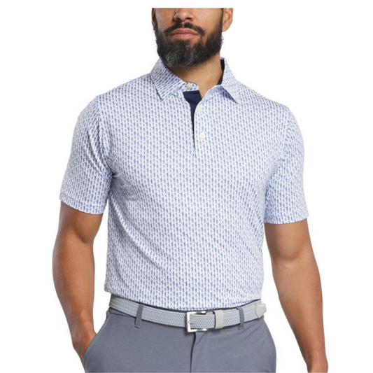 FootJoy Men's Figure Print Lisle Golf Polo - White/Navy