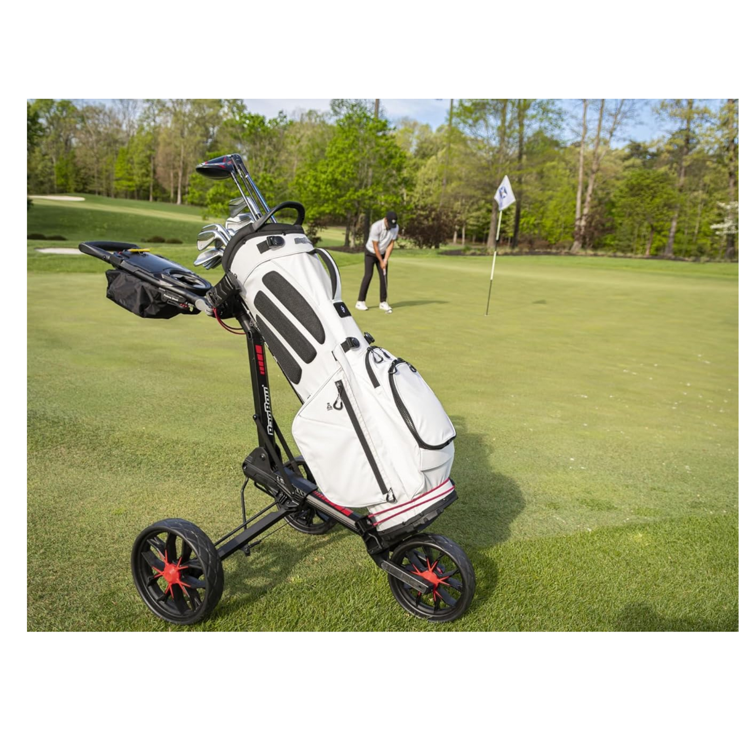 Bag Boy SLIM FOLD Three Wheel Golf Trolley - Navy and red
