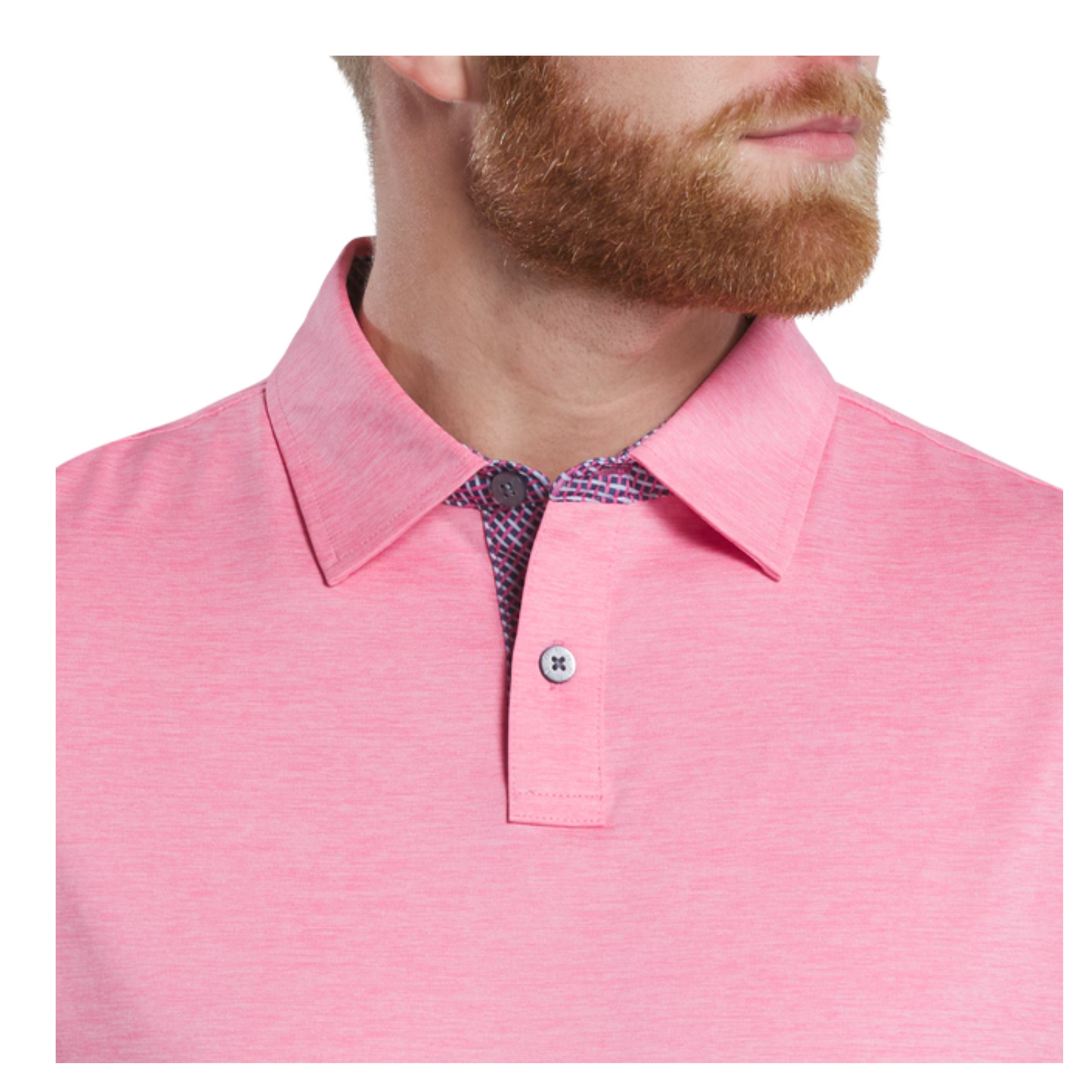FootJoy Men's Heather Lisle Lattice Print Trim Golf Polo - Pink Lemonade