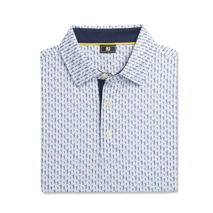 FootJoy Men's Figure Print Lisle Golf Polo - White/Navy