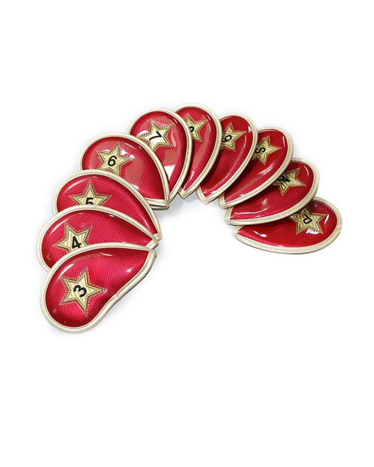 Waterproof Crystal PU Leather Golf Iron Head Covers Set-Red - 10 Piece