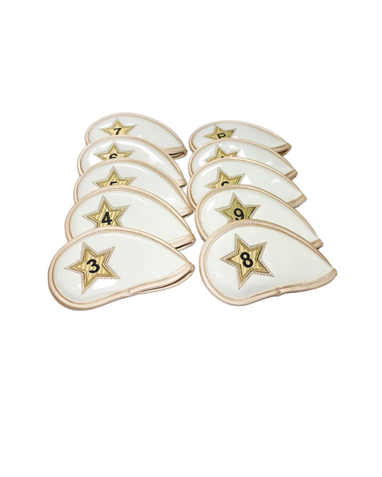 Waterproof Crystal PU Leather Golf Iron Head Covers Set-White - 10 Piece