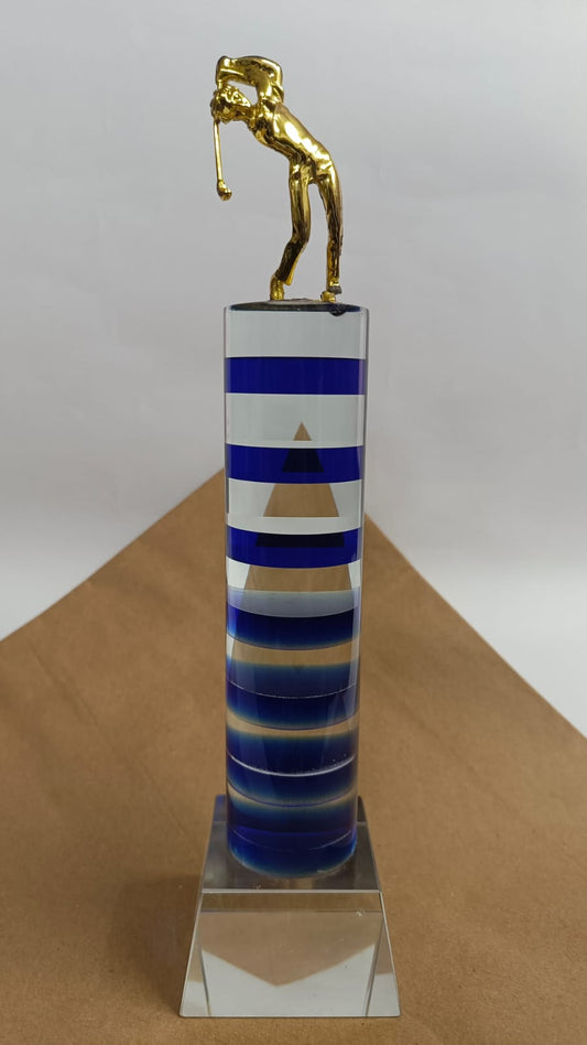 Crystal Tower  Blue & Gold Golf Trophy -BT-3