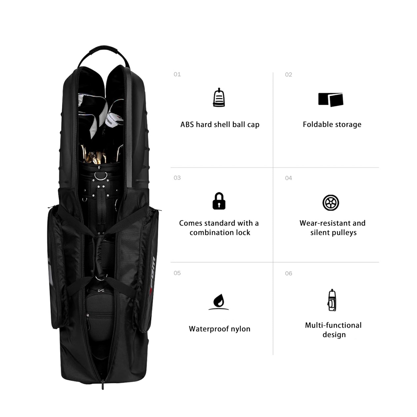 PGM Golf Hardcase Travel Bag - Wheels, Anti-Collision Design Hard Shell on Top