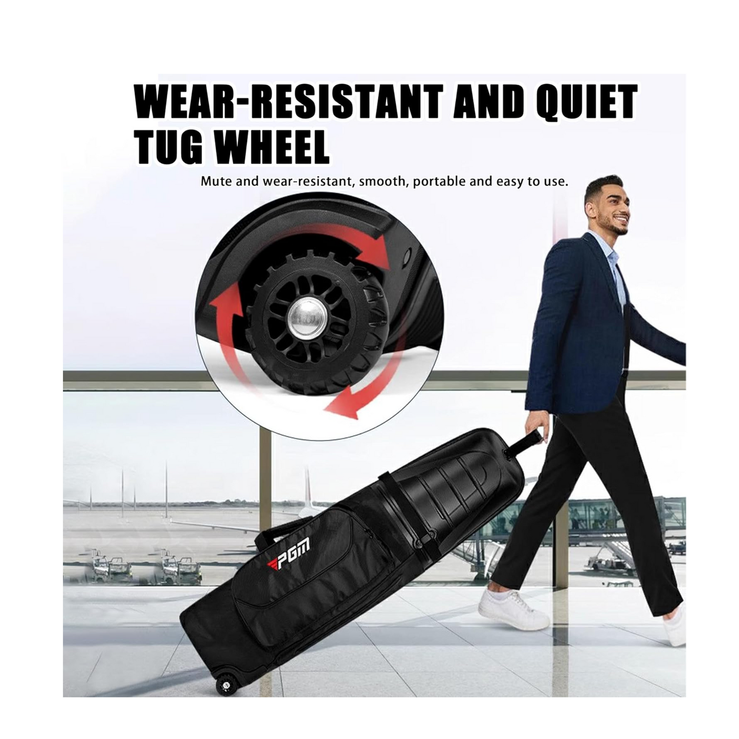 PGM Golf Hardcase Travel Bag - Wheels, Anti-Collision Design Hard Shell on Top