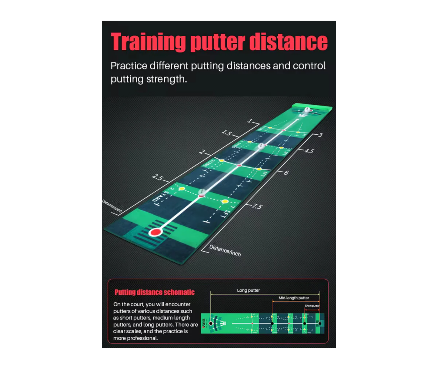 PGM TL018 Velvet Golf Putting Mat Indoor Practice with Stopper