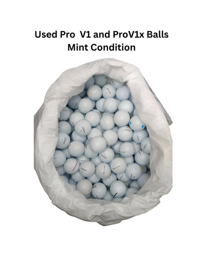 Bag of used Pro V1 and ProV1x golf balls with text indicating condition.