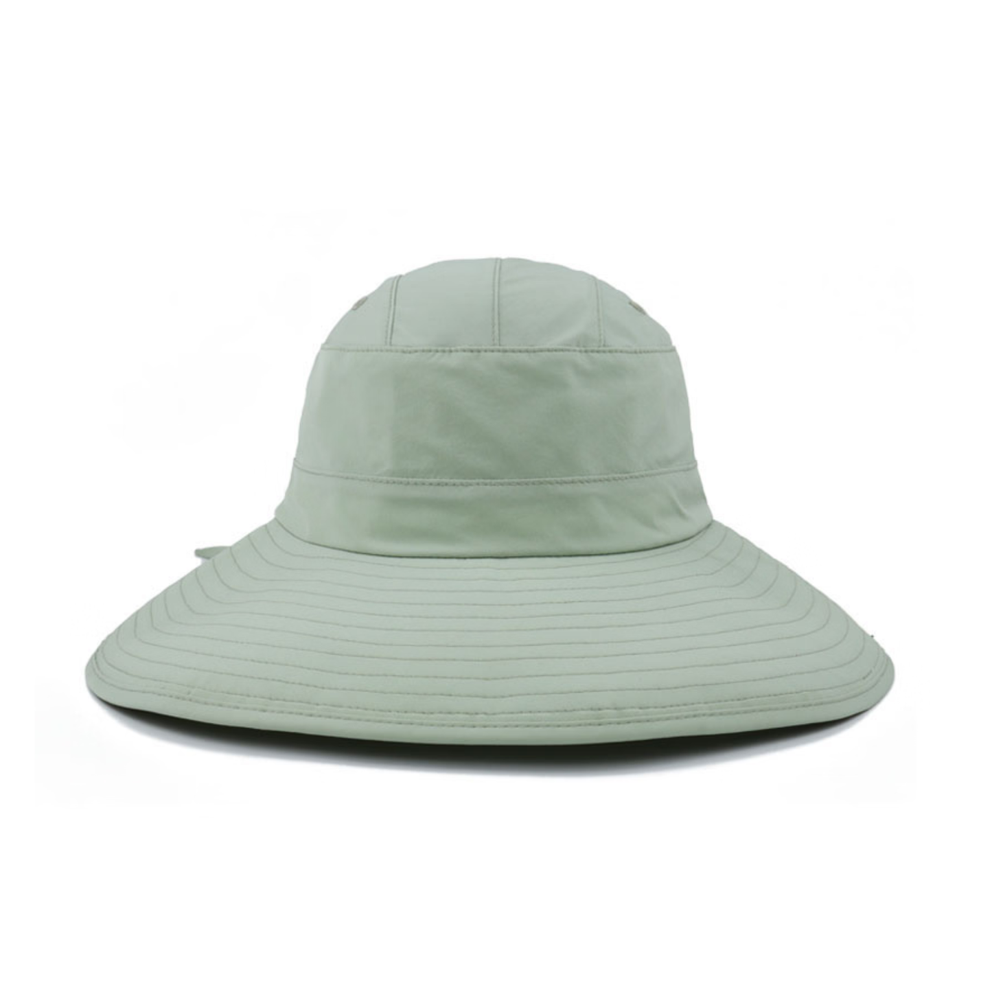 Light green wide-brimmed hat.