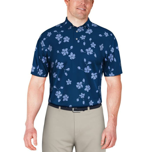 Ben Hogan Men's All Over Floral Print Golf Polo T-shirt - Estate Blue