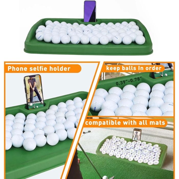 High Impact Driving Range Rubber Golf Ball Tray with Phone Holder